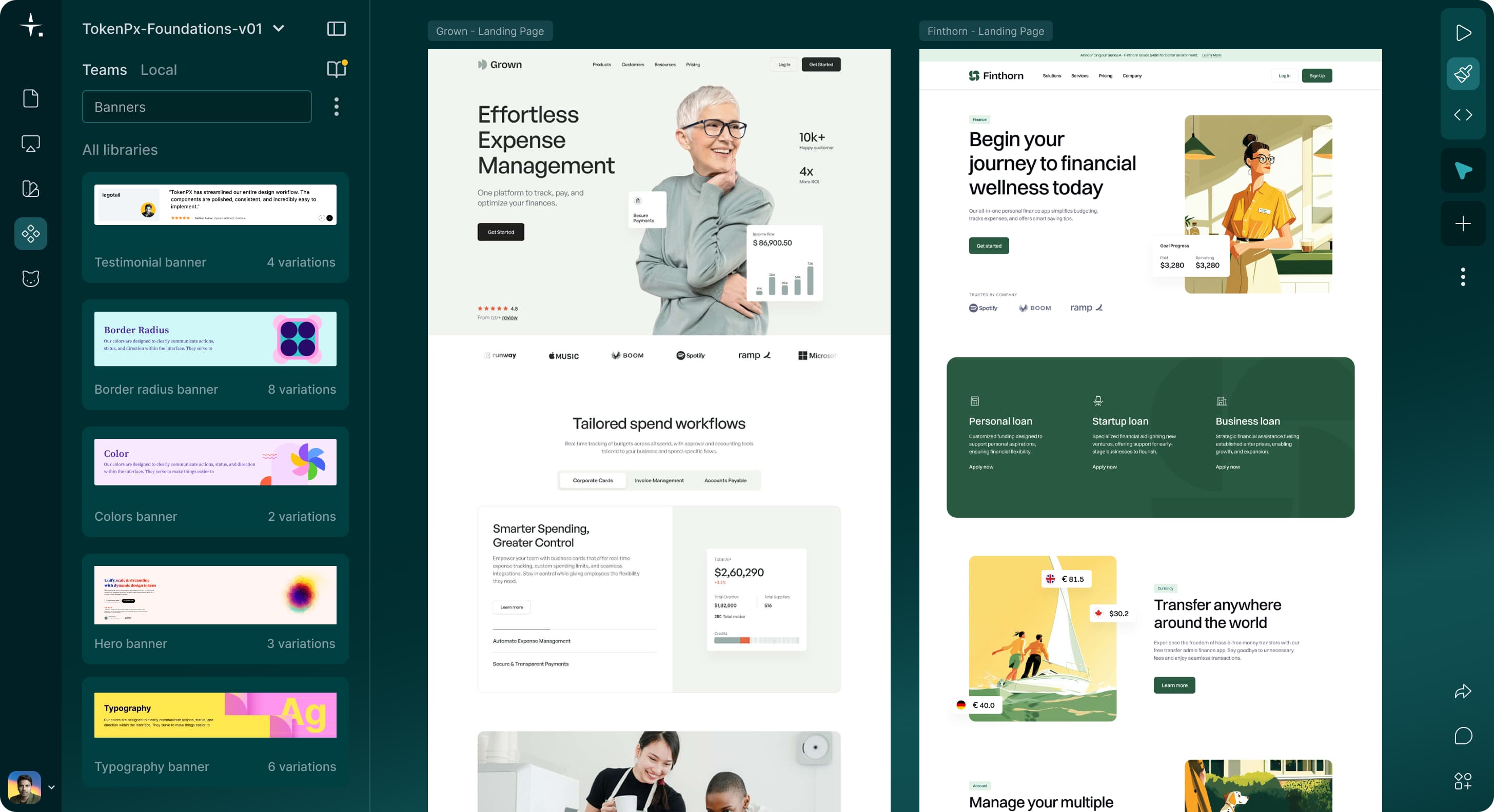 TokenPx design tokens and UI foundations workspace preview
